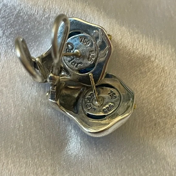 Sold Lagos 925/18k London Blue Topaz Cabochon French Back Earrings - Picture 2 of 2